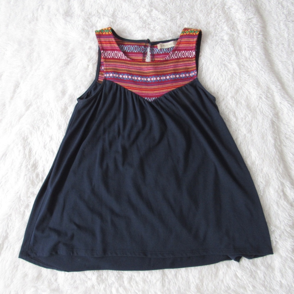 Tribal Pattern Flowy Navy Top